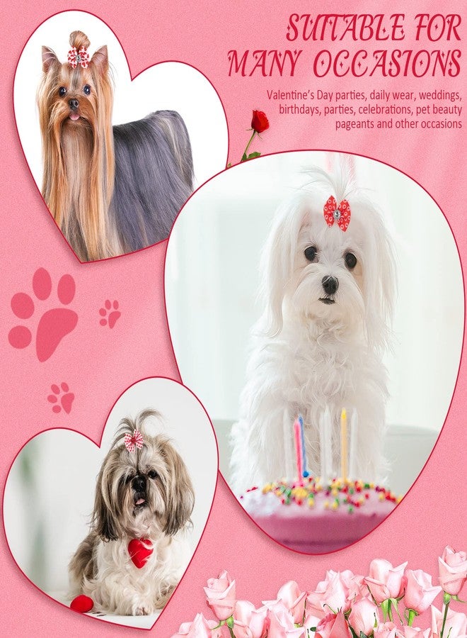 تشوانغ دي مجموعة تشوانغدي من 24 قطعة من ربطات شعر الكلاب لعيد الحب، مشبك صغير مع شريط مطاطي، ربطات شعر مجعدة مزينة بأحجار الراين، إكسسوارات شعر للجراء والقطط بنمط قلب - Image 5